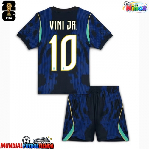 Camiseta Brasil Vinicius Junior #10 Segunda Equipación Replica Mundial 2026 para niños mangas cortas (+ Pantalones cortos)